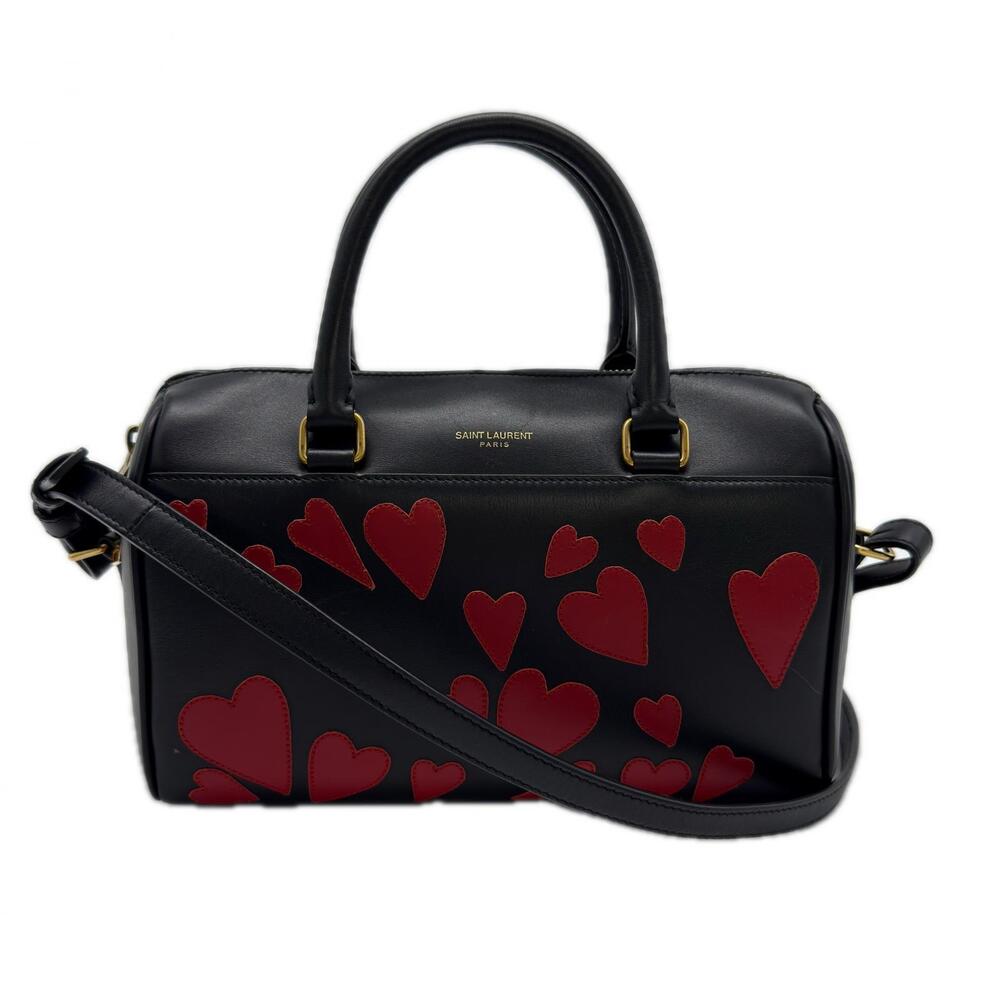 Saint Laurent Calf Red Duffle Baby Handbag Black Leather Red Black